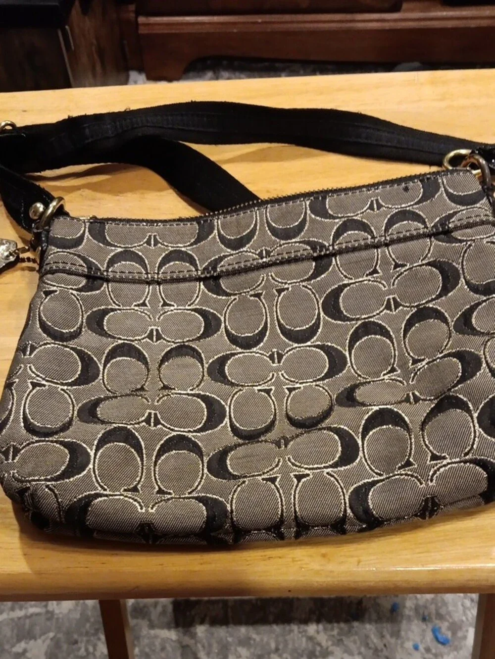 Coach Poppy Signature C Convertible Crossbody Bag Hobo Black/Gray 18135